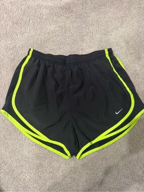 Nike Women's Black Shorts with Neon Lime Trim Size Med